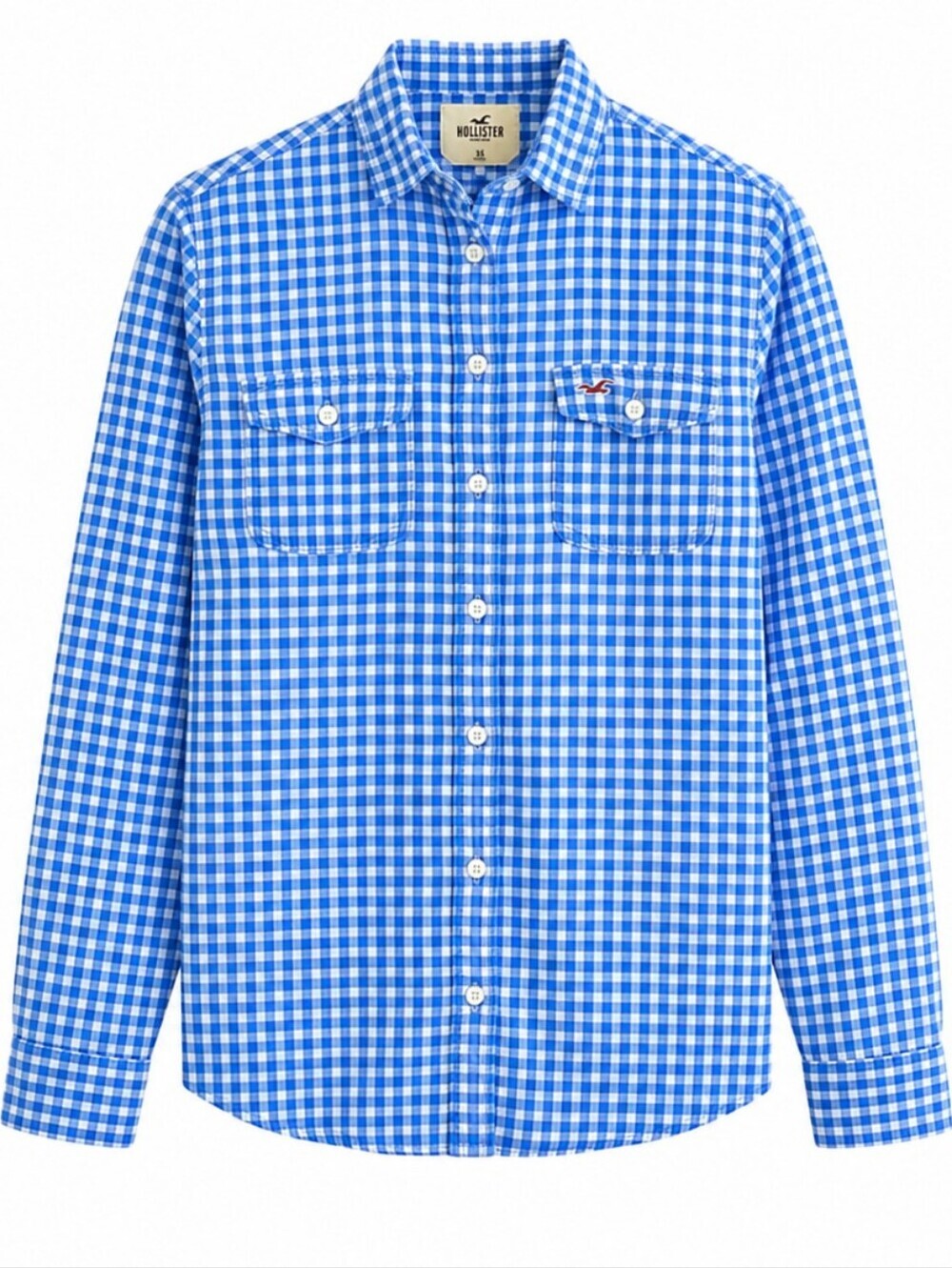 Hollister men's blue plaid gingham button down shirt size XS